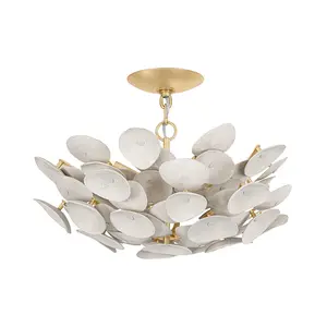 Aimi Semi-Flush Mount Ceiling Light in Vintage Gold Leaf with White-Washed Coco Shells