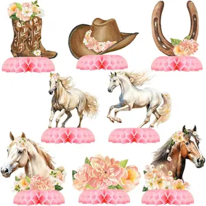 Girl Horse Party Centerpiece Set - Horse Honeycomb Girl Birthday Decorations and Horse Table Toppers for Kids' Horse-Themed Birthday and Baby Shower Table Decor