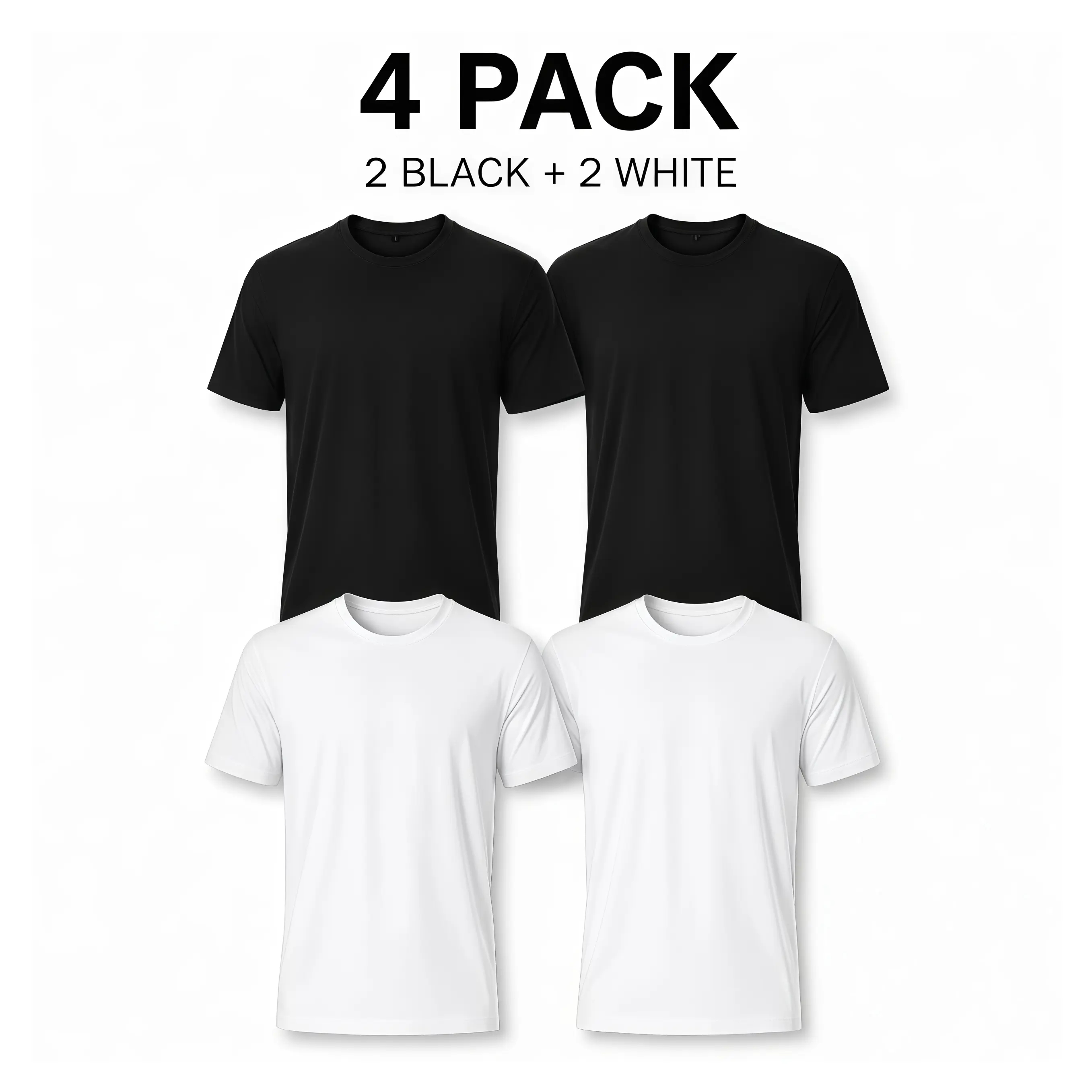 Essential 4-Pack $18.99 Men's T-Shirts, Cotton Blend Crew Neck Tees in 2 Black & 2 White, Plain Short Sleeve Comfy Athletic Undershirts for Casual Wear,oversize tee, Unisex Menswear Top Womenswear Streetwear Tshirt,back to school,back to school shopping