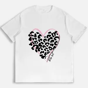Wild Love Leopard Print Heart Graphic Tee Pink Cute Romantic Shirt Trendy Casual Top For Women