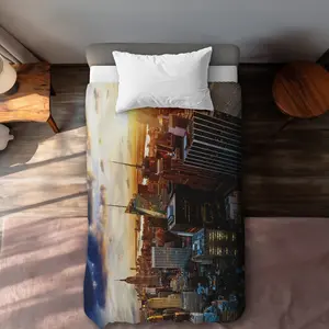 Begin Home Decor C1DCTXLWN5WRN1 City of York by Dawn Twin Size Extra-Long Duvet Cover - Hyperrealist Home Decor