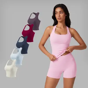 Women Sports  Padded Workout Racerback Vest Padded Yoga Tank Tops Built in Shelf Wirefree  Cooling and Quick-drying Figure-flattering Casual  Sports Workout Gym Crop