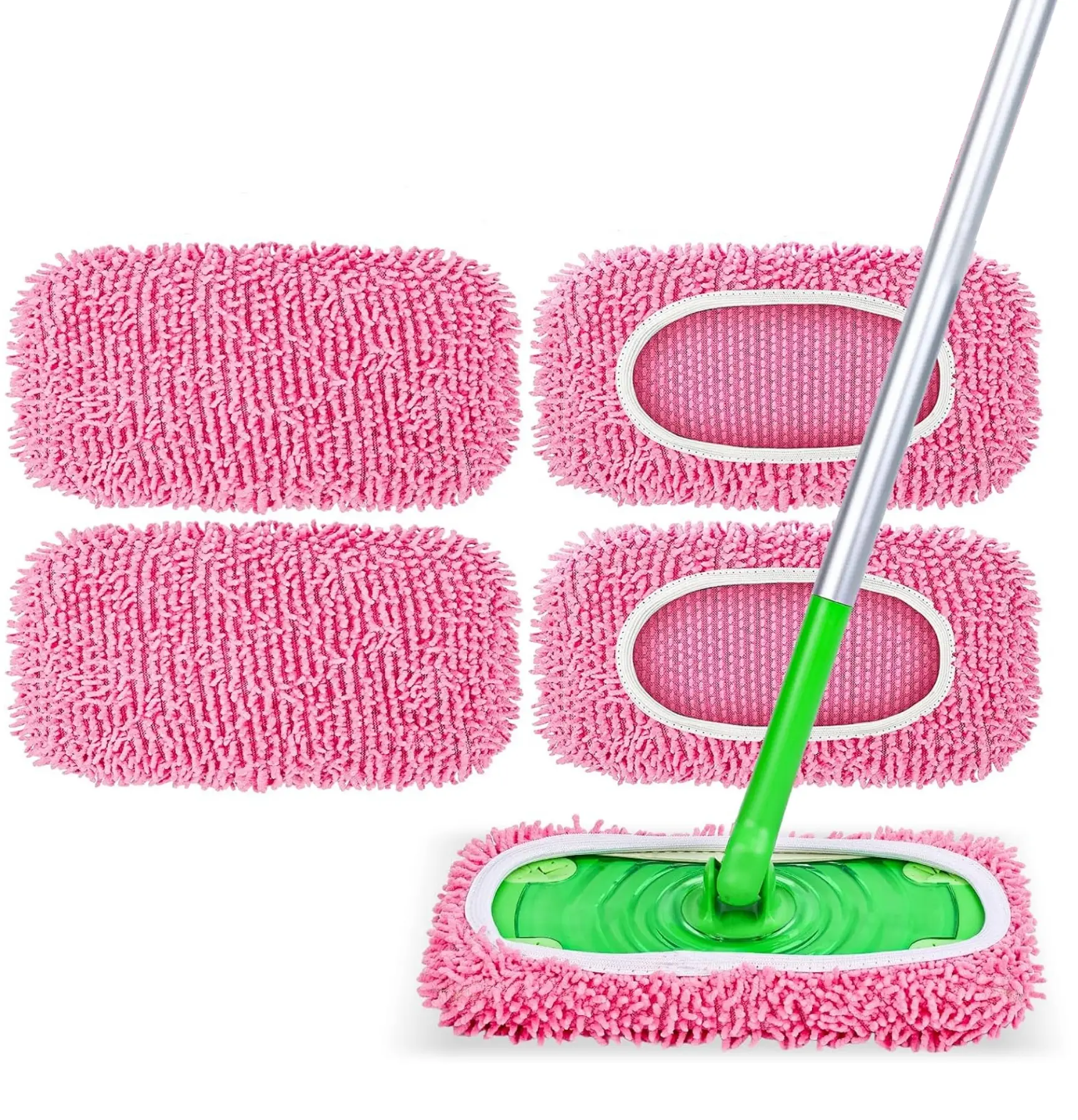 4-Pack Reusable Mop Pads Fit Swiffer Sweeper, Microfiber Cleaning Mop Pads Refill for Dry Sweeping & Wet Mopping Replacement