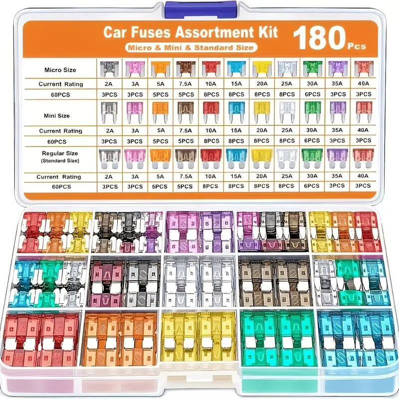 180/300pcs Automotive Fuse Kit, Includes 60 Mini Blade Fuses, 60 Standard Automotive Fuses, 60 Micro Fuses, and 1 Fuse Puller. Suitable for Cars, RVs, Trucks, and Motorcycles, Car Accessories