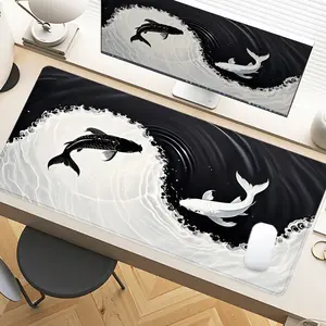 Yin Yang Koi Fish Desk Pad, Gaming Desk Accessory, Gaming Mousepad XXL Mouse Pad With Non-Slip Rubber Base Stitched Edges For PC Gamers, Office & Home Use Ideal For Christmas Gift