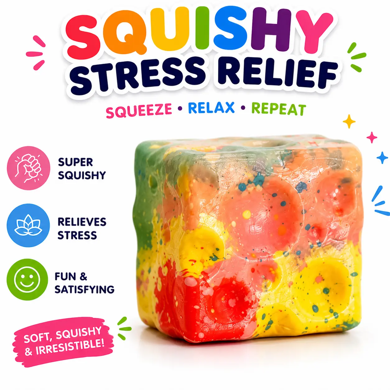 Squishy Cube Toy - Slow Rising Sensory Fidget Cube - Soft Stress Relief Squeeze Toy for Kids and Adults
