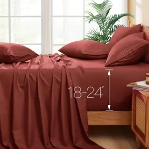 Deep King Sheets - Fits Mattress 18-24 Inches Deep - 6 Pieces Hotel Luxury 1800 Count Microfiber Sheet Set - Soft Rust King Size Bed Sheets