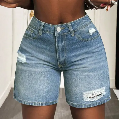 Women's Plus Size Distressed Denim Mom Shorts, Straight Leg Short Pants, Casual Fashion, Comfortable Fit, Perfect for Everyday Wear, Comfy Shorts