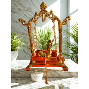 Divine Brass Laddu Gopal Jhula with Bal Gopal Idol Handcrafted Krishna Swing for Home Temple Festive Decor Gift Lord Religious Traditional Ornament Set Decoration