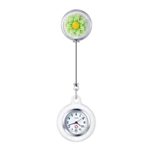 OIDEA Resin Petal Decoration Round Digital Dial Nurse Watch with Eco Stretchy Silicone Case, 4 Colors Available