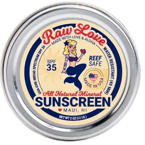 Raw Love Reef Safe Sunscreen SPF 35 Water Resistant Broad Spectrum Zinc Oxide Mineral Travel Size 2 Oz Carrot Eucalyptus Blend Organic Body Care