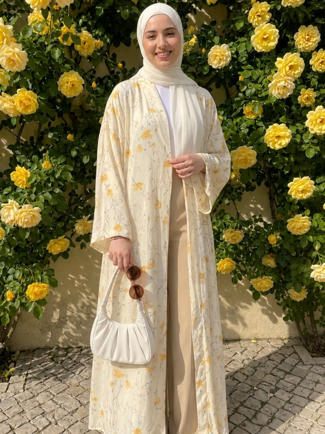 Elegant Floral Print Abaya Set with Headscarf, Abaya With Hijab, Abaya Outer Robe, Casual Fashion Open Front Coat, Perfect for Parties, Holidays, Home Wear
