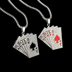 European and American fashion retro Tonghuashun poker card men's necklace trampoline street hip-hop accessories trendy pendant necklace