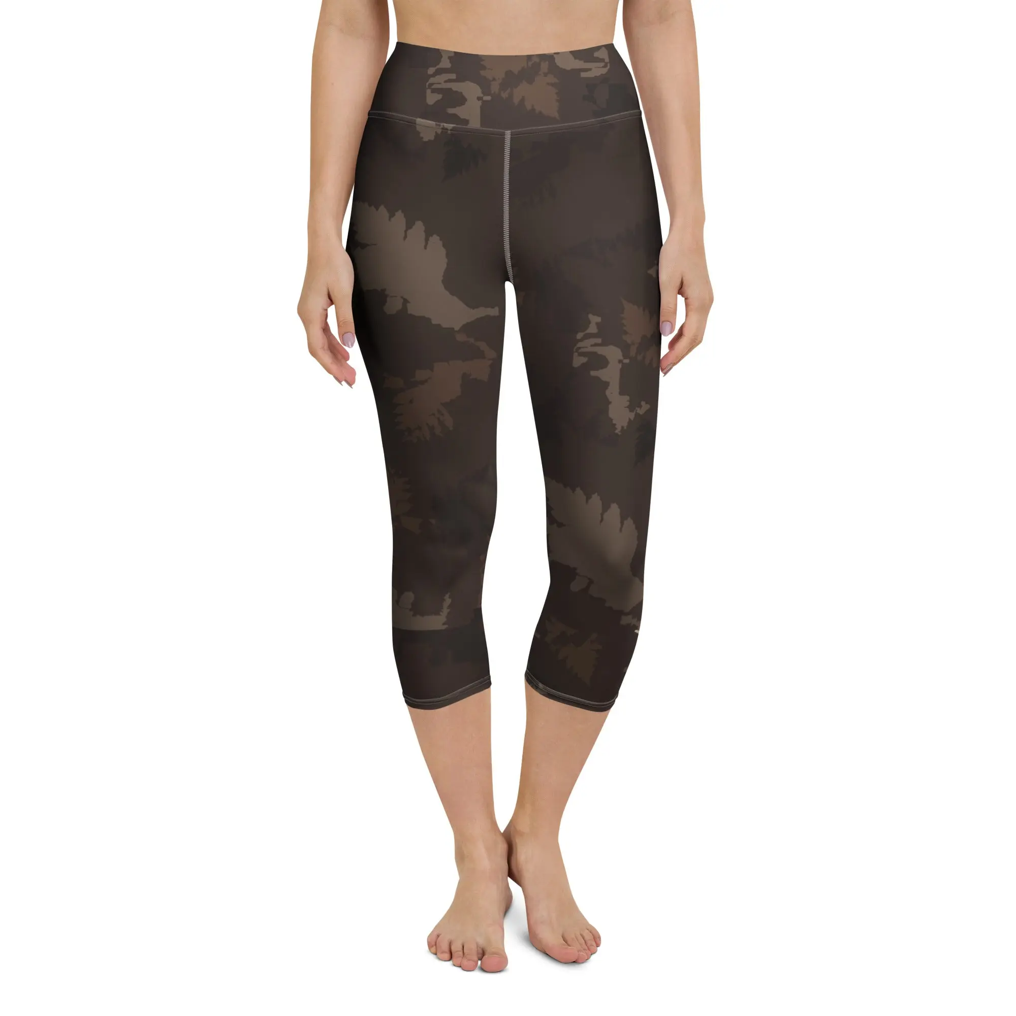 Dark Chocolate Abstract Forest Yoga Capri Leggings