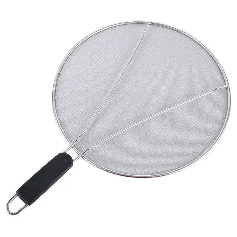 13" Sturdy Stainless Steel Anti-Splatter Fry-Safe Splatter Screen for Kitchen Cookware, Fine Mesh Grease & Oil Guard with Resting Ft, Heat-Resistant Grip Handle for Frying Pans, Cooking Pots
