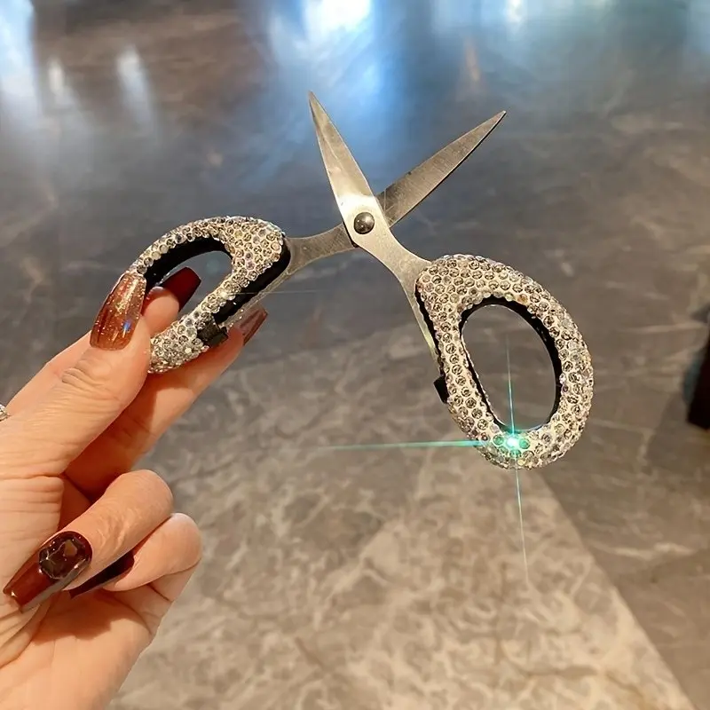 Luxury Rhinestone Mini Scissors, Portable Stainless Steel, Left Right Hand Universal Design, Home Office Sewing Craft School Supplies, Cutting Supplies