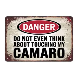 Danger Camaro Warning! Vintage Car Lover Metal Sign Print Aesthetic Room Decoration for Home Bedroom Garage Bar Dorm Bathroom Wall Decor 8 X 12 Inch