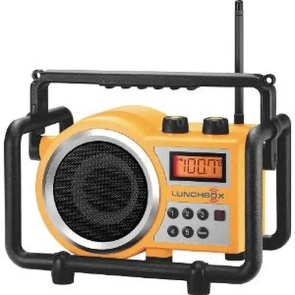 Sangean LB-100 Lunchbox Compact Industrial Digital AM-FM Radio with Speaker, LCD Display, Durable Plastic Build, and Batteries Compatibility