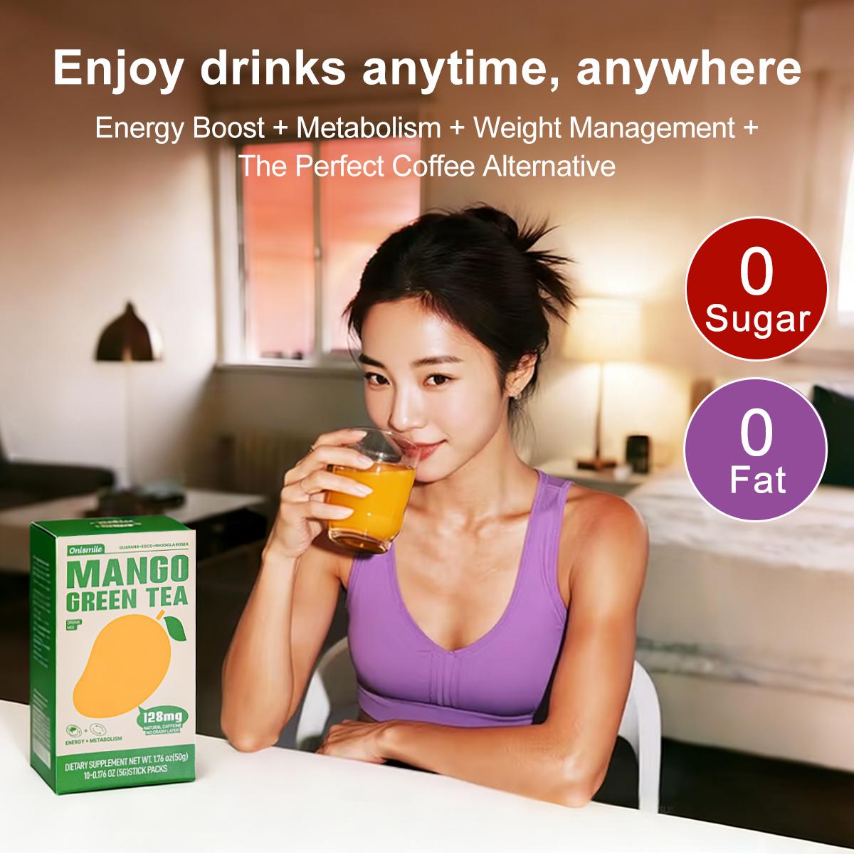 【Onismile】 Refreshing High-Energy Mango Green Tea - Contains natural extracts to boost energy and keep you alert. Zero sugar and low calories. Refreshing and sweet aftertaste.