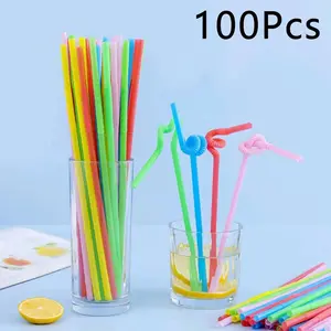 100 Pack Disposable Bendable Drink Straws, Colorful Food Grade Plastic Artistic Bent Tips, Ideal for Parties and Events
