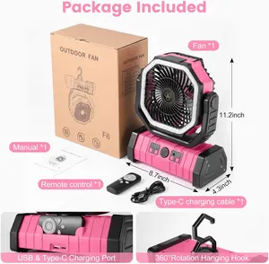 Odoland  Rechargeable Camping Fan with LED Light, Portable Multi-functional Fan with 270° swivel head,Portable Tent Fan with Timer, Oscillating Emergency Camping Fan Cordless Rotatable Battery Powered Lightweight