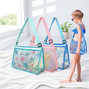 Kids Beach Toy Storage Mesh Bag with Zipper Shell Collecting Carry Pouch Swimming Picnic Sand Play Accessories Portable Durable Breathable Organizer Outdoor Game Toy Carrier for Boys Girls Seaside Vacation