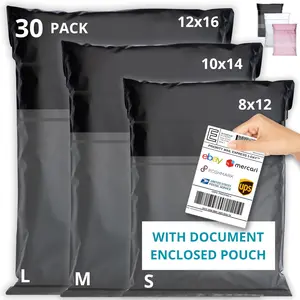 Shipping Bags (30 Pack) with Label Pouch - 8x12, 10x14 & 12x16 - Poly Mailers for Clothes, Self-Seal Plastic Mailing Envelopes - Tear & Water-Resistant Packaging Bags for Clothing, Not Padded
