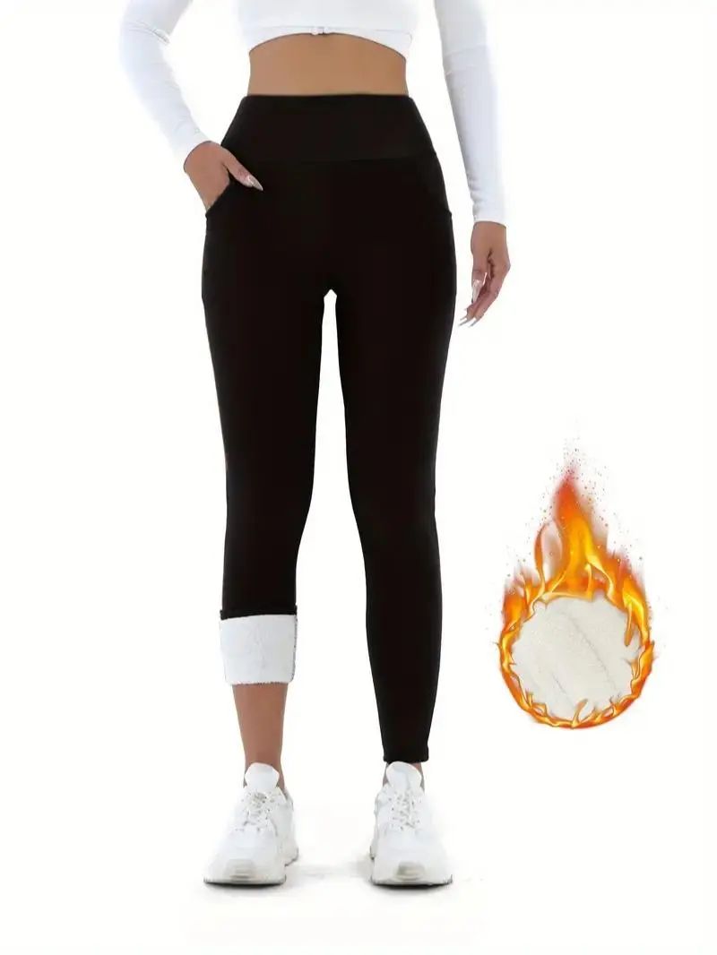 FEITAI Women's Fleece Lined High Rise Polyester Leggings - Medium Stretch, Jegging Look Thermal Warm Yoga Pants for Winter Workout & Everyday Wear, Fleece Lined Leggings, High Rise Leggings