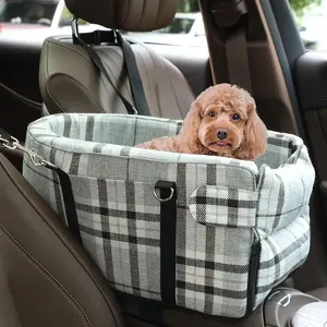 Small   Seat, Portable  Seat with Soft Washable Cushion,Center Console   Seat for Small Dogs Up to 13lbs(Grid Grey)