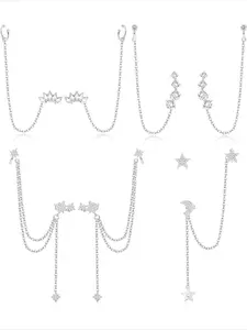 4 Pairs Women’s Cuff Chain Earrings 14K Gold Plated Stylish Minimalist Jewelry Set