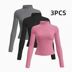 3PCS Women's Spring Solid Zip-up Pocket Sports Jacket,Air-Butter 3.0 Fabric, Athletic Long Sleeve Sports Top,Spring Outfits 2025 Trendy Outfits,Comfortable Ladies Sportswear forIndoor Outdoor Wear,GymClothes, workoutOutfits
