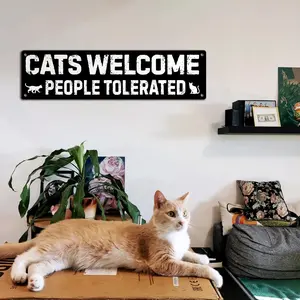 Cat Gifts For Women People Who Love Cats Cats Welcome People Tolerated Signs 10x40inch Rustic Vintage Tin Sign For Home Indoor Outdoor Decor Cat Lovers Gift Signage