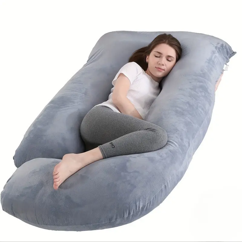 J-Shaped Full Body Pregnancy Pillow with Velvet Cover - Removable & Washable Prenatal Maternity Support Pillow for Back/Leg/Belly, Pregnant, Multi-Functional Side Sleeping Wedge Pillow, Maternity Supplies, Perfect Halloween/Christmas Gift