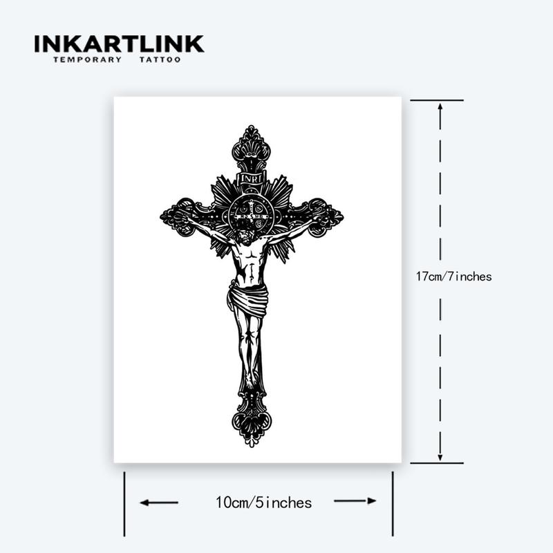 INKARTLINK Tattoo Tech,2 Sheets Extra-Large Semi Permanent Tattoo, Adult Art Design Temporary Tattoos, Lasts 1-2 Weeks, Waterproof, Realistic look, No Adhesive, No reflection (Christian Cross Design?