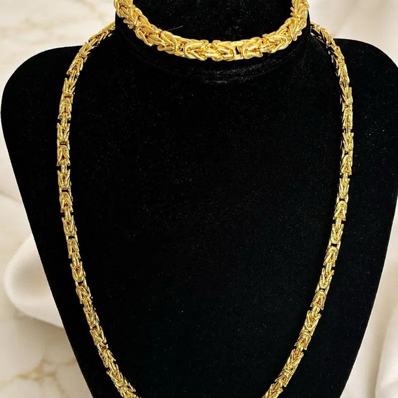 14K Gold Laminated Byzantine Chain & Bracelet Set