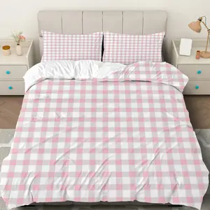 3PCS Duvet Cover Set, 1 Duvet+2 Pillowcases(Without filler), Pink Gingham Plaid Cozy Pastel Modern theme, Spring bedding set, Soft Comfortable Suitable for decoration Bedroom, Guest Room, Dormitory, Living Room.