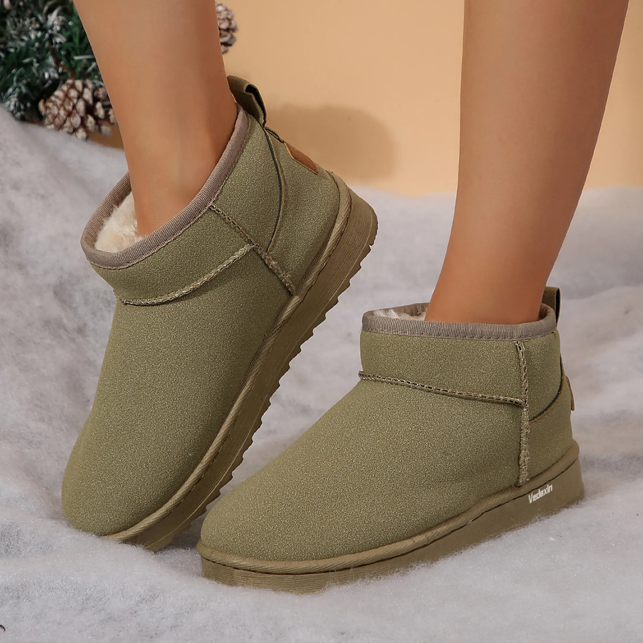 Women's Minimalist Style Winter Boots Fleece Lined Slip On Warm Ankle Indoor Outdoor Shoes Platform Rubber Classic Footwear
