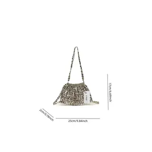Women's Fashionable Metal Sequins Decorated Crossbody Bag, Casual Versatile Shoulder Bag for Daily Used, Trendy All-match muter Bag tote Adjustable Strap winter use Classic Vintage Women's Crossbody Tote Black Crocodile PU Leather Shoulder Bag