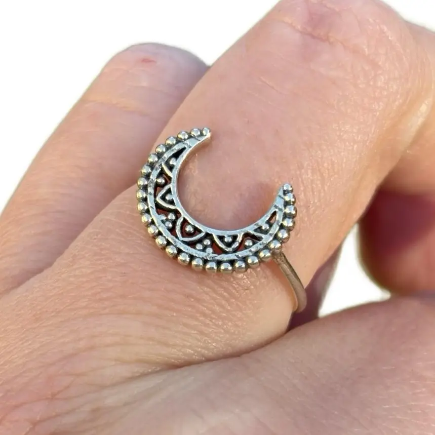 Sterling Silver Dainty Sideways Crescent Moon Ring