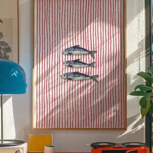 Striped Sardines Kitchen Wall Art, Coastal Fish Poster with Aesthetic Style, Printable Ocean-Inspired Decor, 5 Size, 8x12 to 27x40 inch, Room Decor, Unframed