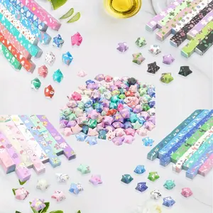2240 Packs Multi-Colored Lucky Star Decorative Paper Strips, 4 Different Designs of Cute Cartoon Origami for DIY Handcrafts, School Teaching Origami Star Paper