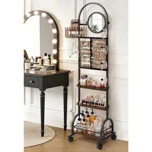 Large Tall Standing Mirror Jewelry Cabinet Armoire Organizer Storage with Earring Organizer Necklace Holder Bracelet Display Jewelry Box