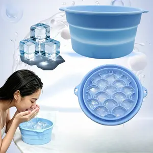 Foldable Silicone Ice Basin with Double Handles, Extra Large and Thick for Home Use, Portable Beauty and Skincare Cold Compress Face Basin