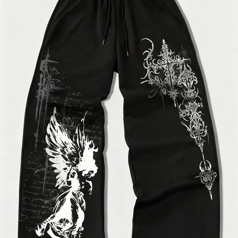 Men's Loose-Fit Joggers, Street Style Graphic Pants, Comfortable Drawstring Waist, All-Season Fashion, Y2K Inspired