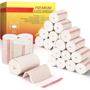 Premium Elastic Bandage Wrap, 24 Pack 3" Cotton Latex Free Compression Bandage Wrap with Touch Closure at Both Ends, Support & First Aid for Sports, Medical, and Injury Recovery