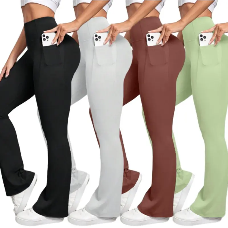 Women High Waist Seamless Flared Soild Color Butt Lift Bell Bottom Sweatpants Yoga Pants