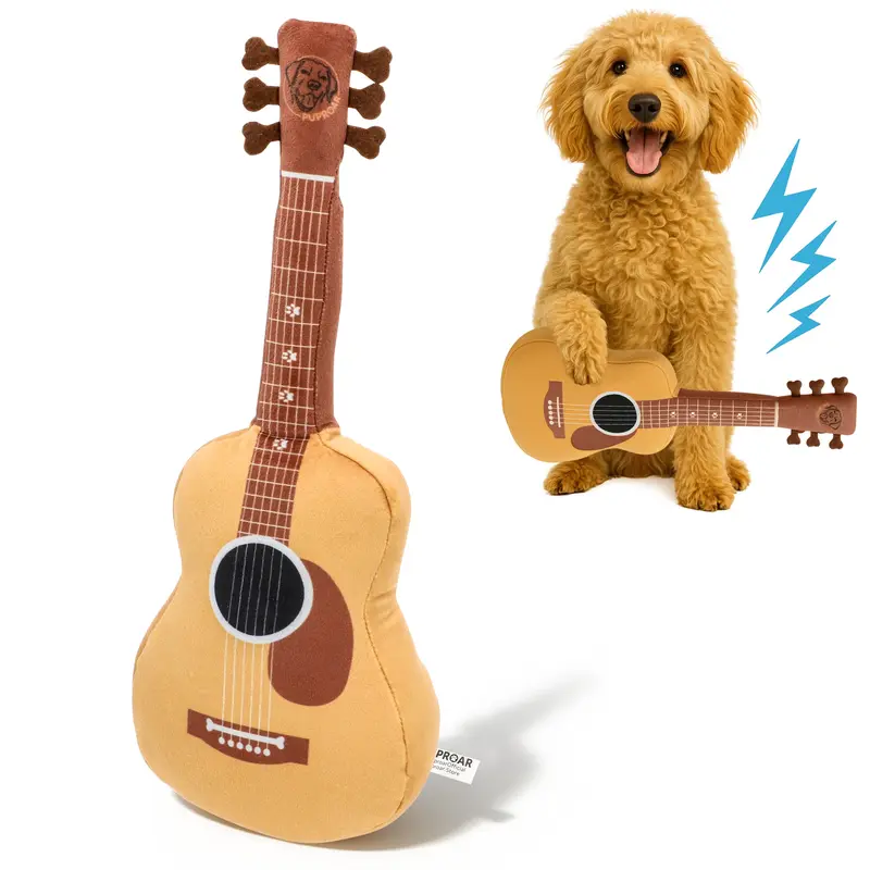 PUPROAR Acoustic Guitar Dog Toy – Plush Crinkle Squeaky Toy- Cute Birthday Present for Dogs
