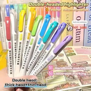 15pcs Dual Tip Fluorescent Marking Pens, Student Highlighter Pens, Colorful Note Markers, Hand Account Pen, Home Gift, Office Record, Dual Ended Highlighter, Dual Tip Highlighters