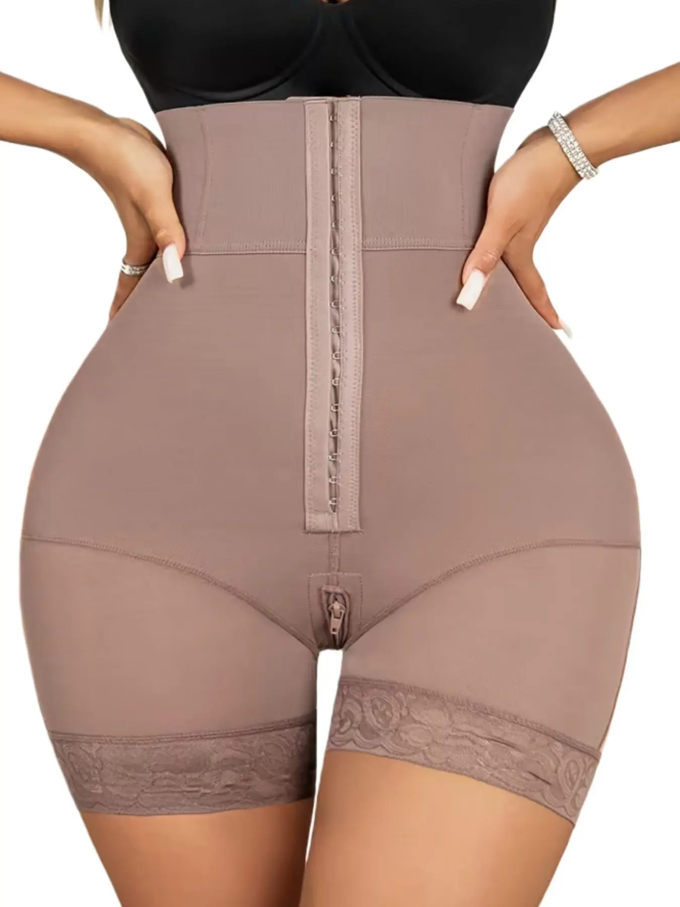 1 Count Women's Comfort Double Compression Shaper Shapewear Shorts, Fajas, Tummy Control High Waist Panty , Anti Slip Silicone Edge Bottoms, Solid Color Smooth Fit Panties, Great For Daily Wear, Parties, Weddings, Dresses And Casual Occasions