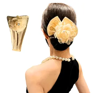 Yellow Flower Deft Bun Hair Twister Hand Embroidered Flower Hair Bun Roller for Women & Girls Flexible Donut Bun Heatless Styling Haircare
